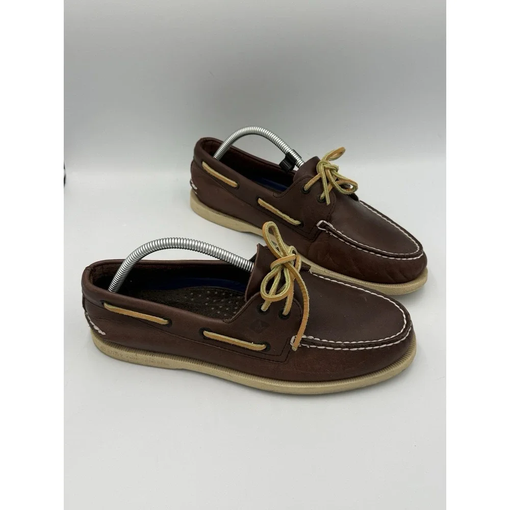 Sperry Top-Sider A/O 2-Eye Leather Boat Shoes Men's 8.5 Wide Dark Brown Non Mark